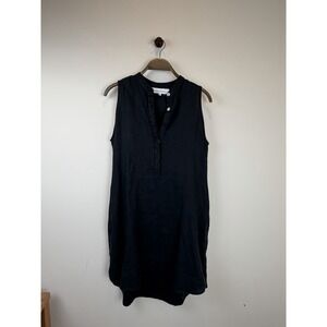 Maruca Novelo Black Linen Dress with Pockets Mexican Made Size M Coastal Minimal